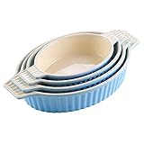 Besteck-Set, 4-teilig, oval, Auflaufform-Set, Ofen auf Tisch, Auflaufform mit Keramikgriffen, ideal für Lasagne/Kuchen/Auflaufform/Tapas (Farbe: C) (E)