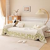 Homxi Sofa Überwurfdecke 3 Sitzer,Sofabezüge mit Brief Sofa Überwürfe Chenille Handtuch Sofa Beige Weiß Grün Couch Überzug 180x300CM