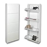 Neuer Schuhschrank Slim mit 4 Türen| Weiß| keine Montage| TV-Ansicht| hält bis zu 8-12 Paar Schuhe und Stiefel in nur 15 cm| Schuhschrank aus Metall garantiert für den Innen-und Außenbereich