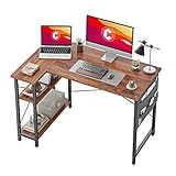 CubiCubi Computertisch mit Ablagefächern, 110cm Schreibtisch Kleiner L-förmiger Eckschreibtisch mit Regalen, Umkehrbarer Computertisch Schreibtisch mit Bücherregal, Dunkelbraun