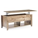 Couchtisch für Wohnzimmer, moderner Couchtisch mit Aufzug, Holz, Teetisch mit Ablagefläche für Zuhause (Eiche)