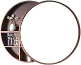 Spiegelschränke, rundes Badezimmer, kreativer Badezimmerspiegel mit Ablage, Schminktisch, Aufbewahrungsregal, 19,6 Zoll, Wand-Badespiegel (Farbe: Braun, Größe: 60 cm)