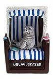 Spardose - Strandkorb - Sparbüchse Urlaub Reisekasse Urlaubskasse Sparschwein Geldgeschenk 9x8x14 cm (Seehund)