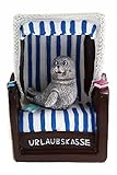 Spardose - Strandkorb - Sparbüchse Urlaub Reisekasse Urlaubskasse Sparschwein Geldgeschenk 9x8x14 cm (Seehund)