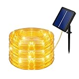 Augot Solar Lichtschlauch Lichterkette, 100 LEDs 10m / 33ft Wasserdicht Solar Lichterkette Aussen Innen Weihnachten Solar Lichterkette Außen mit 8 Beleuchtungsmodi für Fence Camping Yard (Warmweiß)