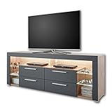 GOAL TV-Lowboard in Artisan Eiche Optik, Grau mit LED-Beleuchtung - hochwertiges TV-Board mit viel Stauraum für Ihr Wohnzimmer - 179 x 66 x 44 cm (B/H/T)