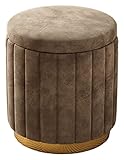 DAZulI Schuhschrank Ottomane Aufbewahrung Sitz Sofa Hocker Fußstütze Stillhocker Fuß Trittschuhe Leise Füße Hocker Fleece Runder Holz Make-up Hocker, 34 x 44 cm (Farbe: Braun)