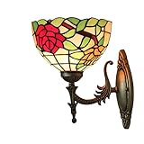 JENCUZ Tiffany Stil Wandlampe Vintage Wandlampe Schlafzimmer Wandleuchte Wohnzimmer Wandbeleuchtung Einfachheit Muster Glaslampenschirm Für Restaurants, Galerien, Schlafzimmer, Lesen, Küche, E27