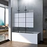 Boromal 120x140cm Duschwand für Badewanne 3-teilig Milchglas Streifen Faltbar Duschwand Schwarz Duschtrennwand Faltwand Badewannenaufsatz Duschabtrennung 6mm ESG Glas
