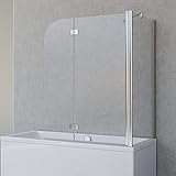 Schulte D693477202 41 50 Badewannenfaltwand Angle, 2-teilig 112 x 142 cm mit Seitenwand für 75 cm Badewanne, 5 mm Sicherheitsglas (ESG) Klar hell, Chromoptik