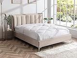 Vente-unique Bett 160 x 200 cm - gepolstertes Kopfteil - Stoff - Beige + Matratze - FUNITI