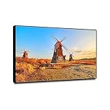 ZHFXBK Natur Landschaft Druck auf Leinwand. Windmühle Sonnenuntergang. Bilder Kunstdruck auf Leinwand. Nature Leinwanddruck Moderne Wandbild Schlafzimmer Haushaltschmücken 40x60cm(16x24) Gerahmt