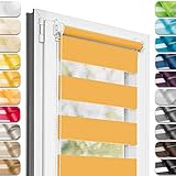 Estika® Doppelrollo Klemmfix ohne Bohren - 90 cm x 120 cm - Orange - 27 Stoff Farben, Tag und Nacht Duo Rollo, Rollos für Fenster ohne Bohren, Fenster sichtschutz (90 cm Stoffbreite)