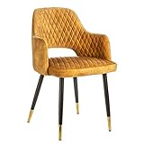 invicta INTERIOR Eleganter Stuhl Paris senfgelb Samt Ziersteppung und goldene Fußkappen Esszimmerstuhl Armlehnstuhl