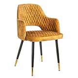 invicta INTERIOR Eleganter Stuhl Paris senfgelb Samt Ziersteppung und goldene Fußkappen Esszimmerstuhl Armlehnstuhl