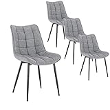 WOLTU 4 x Esszimmerstühle 4er Set Esszimmerstuhl Küchenstuhl Polsterstuhl Design Stuhl mit Rückenlehne, mit Sitzfläche aus Kunstleder, Gestell aus Metall, Grau, BH207gr-4