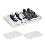 Relaxdays Schuhabtropfschale XL, 3er Set, Unterlage für nasse Schuhe, 60 x 40 cm, große Schuhablage Kunststoff, weiß