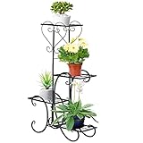 Outsunny Blumenständer Blumenregal aus Metall 4 Ebenen Pflanzenregal Blumentreppe Blumenständer für innen und außen Garten Balkon Schwarz 45 x 24,5 x 80 cm