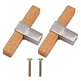 UPQRSG 2 Stück Schubladengriffe Aus Holz, Einloch Zugknöpfe, Quadratische Schrankknöpfe mit Schrauben, Holzschrank T Griffe für Küchenschubladen, Schränke, Schränke(Silber)