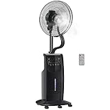 HOMCOM Standventilator mit 3,1 Liter Wasserkühlung 3 Modi Nebelfunktion 90 W Ventilator Lüfter Verstellbarer Neigungswinkel Stahl Schwarz Höhe 135 cm