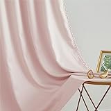 Treatmentex Blickdicht Vorhang mit Pompons Rosa Vorhang mit Ösen Landhausstil Wärmeisoliert Thermovorhang Verdunkelungsvorhänge für Mädchenzimmer,Wohnzimmer,Schlafzimmer-2 Stück(Rosa,140x225cm)