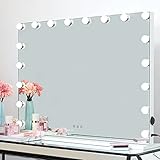 iCREAT Hollywood Spiegel Schminkspiegel mit Beleuchtung 18 Glühbirnen 3 Lichtfarben Dimmbar Wand Tischspiegel professioneller Theater Spiegel für Make-up Lover 80X60 cm