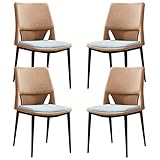Küchen- und Esszimmerstühle, 4er-Set, Moderne Technologie, Stoffleder, Wohnzimmer-Akzentstühle, Beine aus Karbonstahl, Schminktisch, Make-up-Stuhl (Farbe: Khaki + Hellblau)