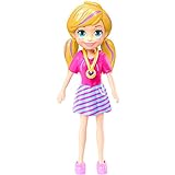 Polly Pocket Puppe – GDK97 ~ Polly gekleidet in rosa und blau Kleid ~ rosa Schuhe und ein Medaillon