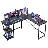 CubiCubi Groß Schreibtisch 150 x 120 cm Eckschreibtisch l Form, Ergonomic Computertisch Pc Ecktisch mit Regal, mit großen Ablagefächern, Leicht zusammenzubauen, Schwarz