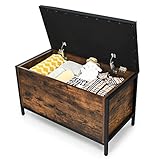 RELAX4LIFE Schuhbank mit Stauraum, Sitzbank mit Gepolsterter Sitzfläche, Betttruhe aus Metallrahmen, bis 120 kg belastbar, Aufbewahrungsschrank für Schlafzimmer Wohnzimmer Flur, Vintagebraun