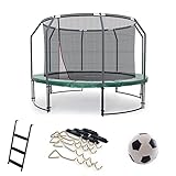 Ampel 24 Deluxe Outdoor Trampolin 490 cm mit innenliegendem Netz, Leiter, Windsicherung & gratis Soft-Fußball, Belastbarkeit 120 kg, Sicherheitsnetz mit 12 gepolsterten Stangen