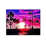 HOWDA Wandbilder Schlafzimmer Strand Wand Bilder Venedig Tropische Palmenwälder Sonnenuntergang Poster Lila Poster Leinwandbild Wandbild Poster (40x60cm Kein Rahmen)