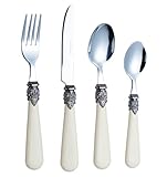 Exzact Elfenbein Creme Besteck Set 16 Stück, Edelstahl mit detaillierten Griff, traditionelle, Elegante, Vintage Stil/Antiquität (WF28-16CRM)