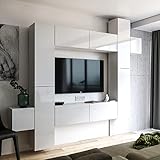 BROMARKT Premium Wohnwand Wohnzimmer Set 5 Teile - Wohnzimmer Schrank - Wohnzimmer Möbel mit Wandschrank - Wohnwand Modern - Wohnzimmerschrank Komplett Möbel - Hochglanz Weiß