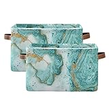 ALAZA Aufbewahrungsboxen aus Stoff mit Ledergriff, 2 Stück, Türkis Marmor Textur Wasserdicht Faltbar Canvas Organizer Cubes Bins für Spielzeug Kleiderregale Schrank Haushalt Organizer