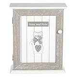SPOTTED DOG GIFT COMPANY - Holz-Schlüsselkasten mit 6 Haken - Schlüsselbox mit Katzen-Motiv und „Home Sweet Home“-Aufschrift - Geschenk für Katzenliebhaber - Grau und Weiß