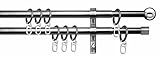Tilldekor ausziehbare Gardinenstange FORMENTOR, 2-Lauf,edelstahl optik, Ø 16/19 mm, 200 - 350 cm, inkl. Trägern und Ringen