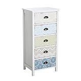 HOMCOM Kommode Schubladenkommode Schrank mit 5 Schubladen Shabby Chic Holz Bunt B46 x T34 x H97,5cm