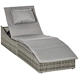 Outsunny Sonnenliege 2-in-1 Polyrattan Gartenliege Rattanliege Gartenmöbel Liege mit Polsterauflage 5 Stufen verstellbar klappbar Hellgrau 200 x 60 x 40 cm