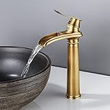 YAGJIA Wasserhahn Bad Hoch Antik, Waschtischarmatur Wasserfall Retro, Waschbecken Armaturen Messing, Badarmatur Einhebel Mischbatterie Hoher Auslauf für Badezimmer