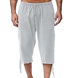 PTLLEND Warme Freizeithose Herren Herren-Jogginghose aus Baumwolle für Frühling und Sommer, lockere lässige Strandurlaub-Caprihose Cargo Jogginghose