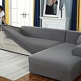 BOLUXIU Sofabezug, Eck Stretch-Sofabezug Stretch Sofabezug für 1/2/3/4 Sitzer（L-förmiges Ecksofa erfordert Zwei） (3 Sitzer：190-230cm, Grau)