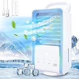 Klimaanlage Mobile, Mini Luftkühler Klimagerät, mit 700ml Wassertank 3 Geschwindigkeiten 7 LED Leuchten 120° Oszillation Wiederaufladbar USB Tragbare Air Cooler Ventilator für Zuhause Büro