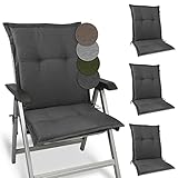 Beautissu 4er Set Premium Gartenstuhlauflage Niedriglehner 105x50x7cm Polster Auflage Niederlehner Auflagen Gartenstuhl Made in EU Robuster Stoff & UV-Lichtechtheit HighLux NL Sitzkissen Anthrazit