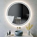 KWW 100 cm LED Runder Badezimmer Eitelkeitsspiegel, Farbtemperatur Einstellbar, Anti-Nebel Dimmbare Lichter, Wand Befestigter Make-up-Spiegel mit Smart Touch-Taste