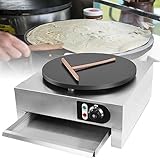 Elektrischer Crepe Maker 40CM mit Ausziehbarem Tablett, Eingebauter Thermostat 50-300°C Stufenlos Einstellbar 3KW Crêpe Crepeseisen Pfannkuchen Maschine,220V