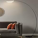 MUZIZY Moderne Bogen-Stehlampe für Wohnzimmer, gewölbter Hängelampenschirm über der Couch zum Lesen, Schlafzimmer, Büro, schmiedeeiserner Bogen, Steh-Stehleuchte Happy Many Times