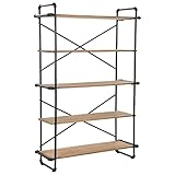 JUNZAI Bücherregal, Bookshelf, Regalbrett, Book Shelf, Bücher Regal, Deko Regal Wohnzimmer, Standregal, aus massivem Tannenholz und Stahl 120x42x180 cm