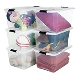 Iris Ohyama, 6er-Set, Aufbewahrungsboxen, 45 L, mit Clips, stapelbar, Wohnzimmer, Schlafzimmer, Garage - Top Box TB-45 - Transparent