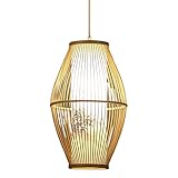THAELY Runder Restaurant-Kronleuchter Klassische Vintage Deckenlampe Handgefertigte Laternen-Pendelleuchte Aus Bambus Mit Holzbaldachin Kitchen Island Industrial Craft Room Deckenleuchte